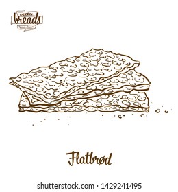 Flatbrød bread vector drawing. Food sketch of Flatbread, usually known in Norway. Bakery illustration series.