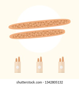 Bread vector flat illustration. Healthy bread in paper bag isolated on background. Traditional food sign symbol.