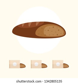 Bread vector flat illustration. Healthy bread in paper bag isolated on background. Traditional food sign symbol.