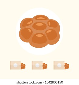 Bread vector flat illustration. Healthy bread in paper bag isolated on background. Traditional food sign symbol.