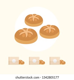 Bread vector flat illustration. Healthy bread in paper bag isolated on background. Traditional food sign symbol.