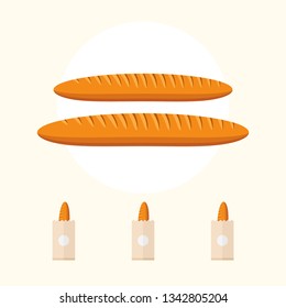 Bread vector flat illustration. Healthy bread in paper bag isolated on background. Traditional food sign symbol.