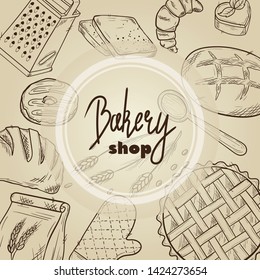 Bread vector hand drawn set illustration in graphic retro style. Can be used for design, shops, restaurants, bakeries, menus, cards, fabrics, packages