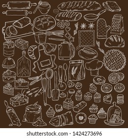 Bread vector hand drawn set illustration in graphic retro style. Can be used for design, shops, restaurants, bakeries, menus, cards, fabrics, packages