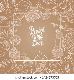 Bread vector hand drawn set illustration in graphic retro style. Can be used for design, shops, restaurants, bakeries, menus, cards, fabrics, packages