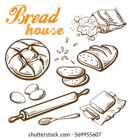 Bread vector hand drawn set illustration in graphic style