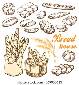 Bread vector hand drawn set illustration in graphic style