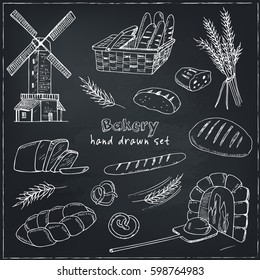 Bread vector hand drawn set illustration. Organic food isolated on white background.