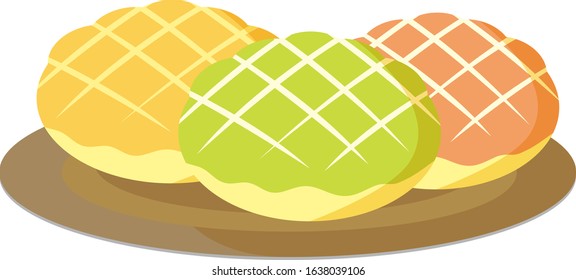 Bread vector illustration .　Melon bread . Sweet bread