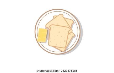 Bread vector illustration. White sliced ​​bread and cheese or butter. Delicious toast. Bakery elements. Flat vector in cartoon style isolated on white background.