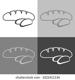 Bread vectorset  icon. Loaf is cut into pieces.  Vector icon on white-grey-black color 