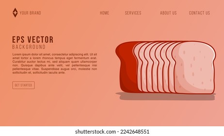 Bread web page background. Concept of online fast food delivery service, young man standing near tablet to order fast food with bakery background