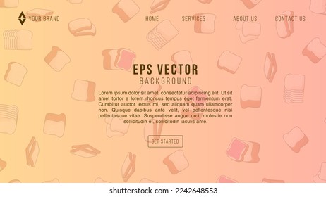 Bread web page background. Concept of online fast food delivery service, young man standing near tablet to order fast food with bakery background