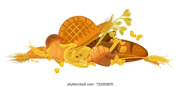 Bread or wheat cereal food baked product rye bagels vector bakery