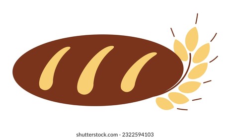 Bread with wheat ear doodle icon. Hand drawn loaf, bakery logo, whole flour sign. Flat vector illustration isolated on white background