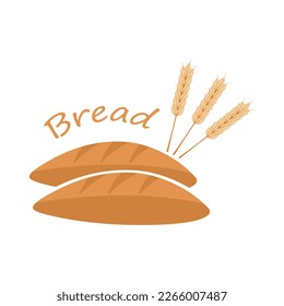Bread with wheat in flat style illustration isolated on white background. Bakery concept, Healthy carbohydrate nutritions. Vector illustration