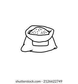 Bread wheat flour bag or sack, hand drawn doodle style vector illustration isolated on white background. Cooking and baking flour or meal, food ingredient.