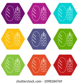 Bread wheat icons 9 set coloful isolated on white for web