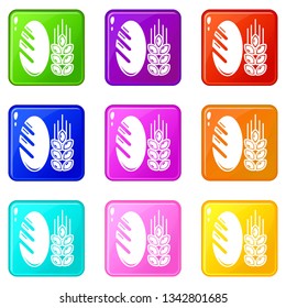 Bread wheat icons set 9 color collection isolated on white for any design