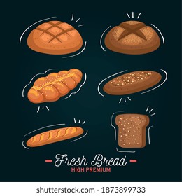 bread white and with grains icon set of bakery isolated style icon design, food shop breakfast theme Vector illustration