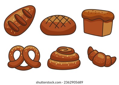 Bread whole sliced bakery wheat isolated set. Vector flat graphic design illustration