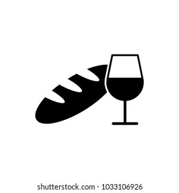 bread and wine vector black on white background