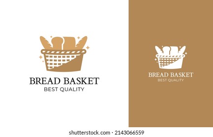 Diseño del logotipo de la cesta de pan. El símbolo de la panadería con el icono del destello. Vector de Baguette