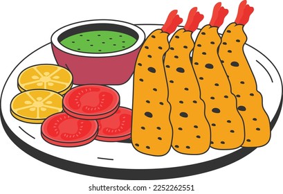 migajas de pan diseño de icono del vector de camarones de búfalo costeros, símbolo de comida rápida, señal de comida chatarra, popular y barato aperitivos del buen gusto ilustración de stock, concepto de carne de camarón Jumbo