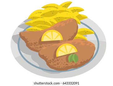 breaded beef with french fries