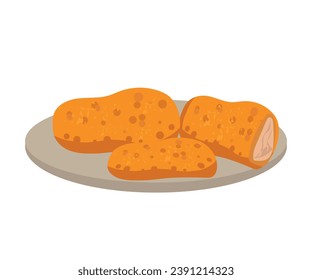 Breaded chicken nuggets served on a plate, tasty poultry dish vector Illustration on a white background