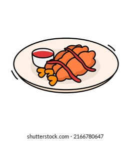 Breaded shrimp deep fried and served with a tasty dipping sauce. ebi furai Illustration