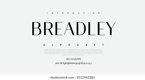 Breadley creative modern alphabet. Typography with modern regular and number. minimalist style fonts set. vector illustration