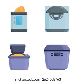 Breadmaker appliance icons set cartoon vector. Modern bread maker appliance. Food cook home