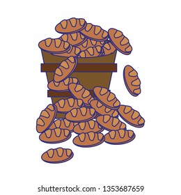Breads in bucket cartoon blue lines