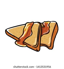Breads with honey sauce. Vector cartoon and hand drawn illustration. Great for logo, decoration, icon, and more.
