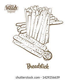 Breadstick bread vector drawing. Food sketch of Dry bread, usually known in Italy. Bakery illustration series.