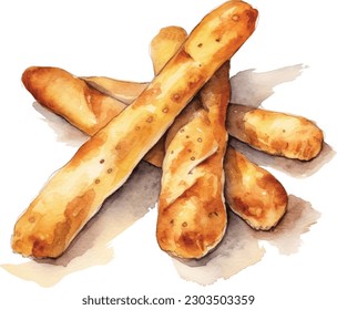 breadstick in watercolor style illustration. Breadstick vector illustration with flat style on isolated background