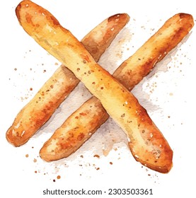 breadstick in watercolor style illustration. Breadstick vector illustration with flat style on isolated background