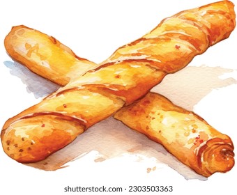 breadstick in watercolor style illustration. Breadstick vector illustration with flat style on isolated background