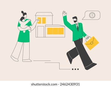 Breadwinner abstract concept vector illustration. Earn money, work from home, husband businessman, working father mother, family needs support, freelance work, homemaking wife abstract metaphor.