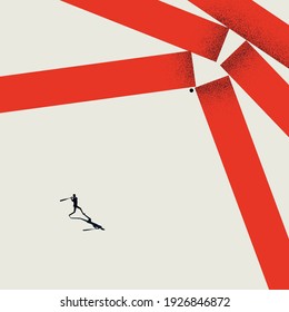 Break barriers, business vector concept. Man hitting walls with baseball. Symbol of strength, success. Eps10 illustration.