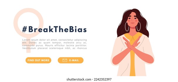 Break the bias banner. Women's international day. Crossed arms to support gender equality. Flat vector illustration isolated on white background