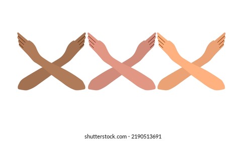 Break the bias. Gesture of crossed arms. Social movement of Women for Equal Rights. Flat cartoon illustration isolated on white