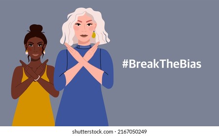 Break the bias. A girl with a dark skin color The albino girl. Movement against discrimination, inequality and stereotypes. Vector illustration