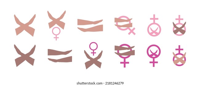 Break the Bias icons, female gender signs symbols, breakthebias. Women's Equality Day icons set. August 26. Holiday concept, equal rights. Collection vector illustrations for woman rights, girl power.