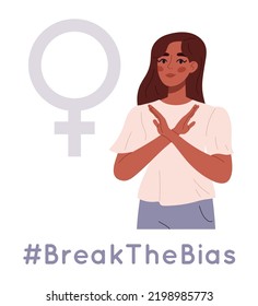 Break The Bias poster. Women's international day. People equality movement. Flat vector illustration