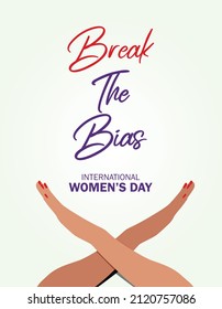 Break The Bias women's day 2022 concept. Celebrate women's achievement. Raise awareness against bias. Take action for equality.