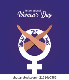 Break The Bias women's day 2022 concept Background. Celebrate women's achievement. Raise awareness against bias. International women's day colorful banner background.