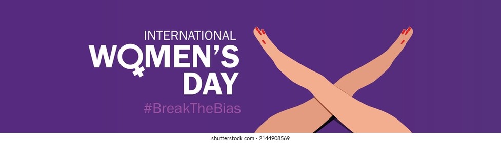 Break The Bias women's day 2022 concept Banner. Celebrate women's achievement. Raise awareness against bias. International women's day colorful banner background.