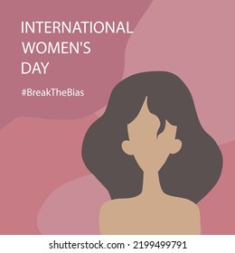 Break the bias. Women's international day 8th march. Celebrate women's achievement. Portrait of beautiful woman. Raise awareness against bias. IWD. Flat vector illustration